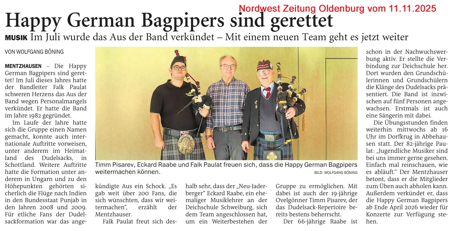 Artikel aus der NWZ vom 11.11.2025
